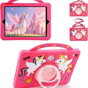 Kids Unicorn Case for iPad 5th 6th Gen Air 1 2 Pro 9.7 Silicone Stand Strap Pink